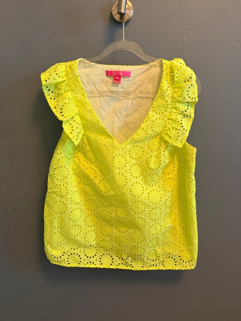 Lilly Pulitzer Neon Lime Eyelet Ruffle Camisole Top